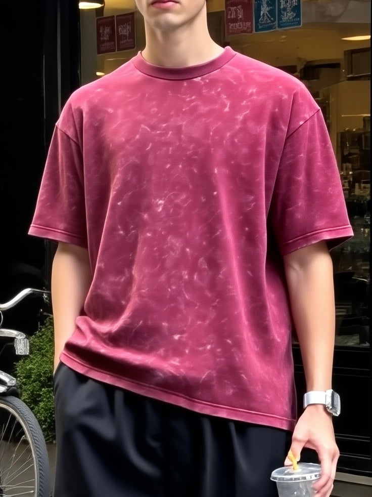Crimson Acid-Wash Oversized T-Shirt